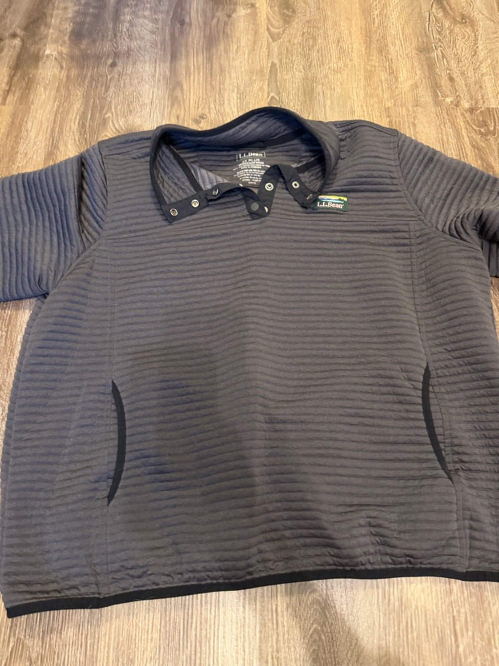 L.L. Bean Charcoal Ribbed Snap Pullover